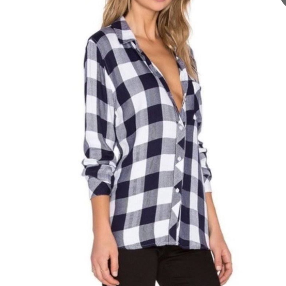 Rails Navy White Buffalo Plaid Hunter Button Front Shirt Small